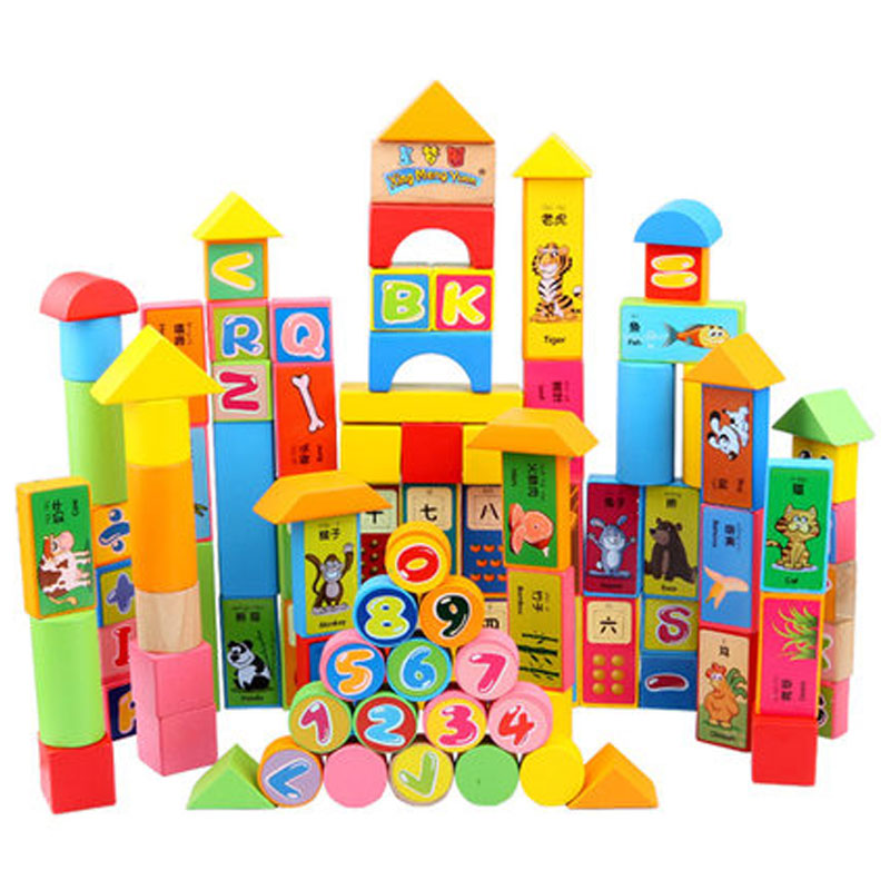 【(布袋装d)100粒动物食物配对字母数字积木】-动物100粒数字积木儿童