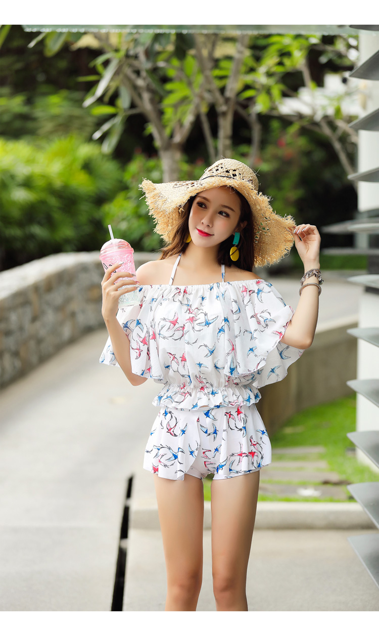 泳衣女平角比基尼小胸聚拢钢托三件套罩衫显瘦韩国温泉泳装