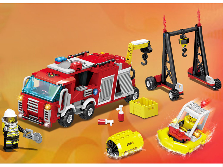 开智kazi 积木儿童拼装玩具消防车模型男孩拼插消防总局男童塑料玩具6