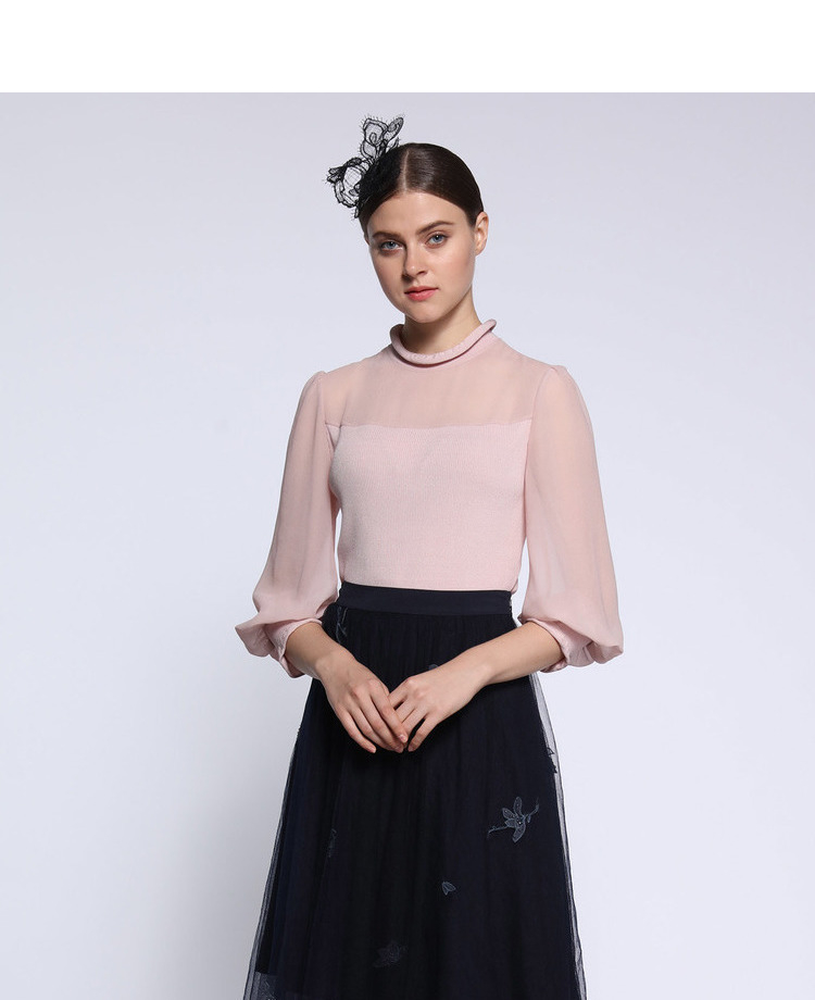 商场同款欧柏兰奴2018新款拼接薄款毛针织衫女上衣衬衫