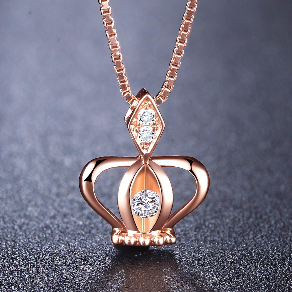 喜钻 皇冠18k金钻石吊坠 玫瑰色18k金