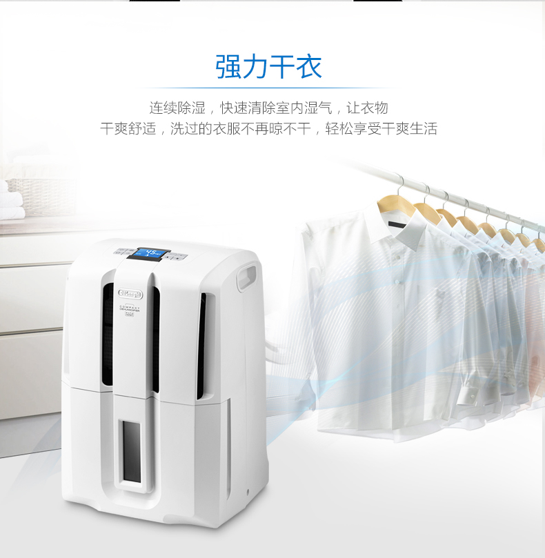 意大利德龙（DeLonghi）除湿机 DDSE20 强除湿 速干衣 20L/天大除湿量 家用抽湿机干燥机吸湿器