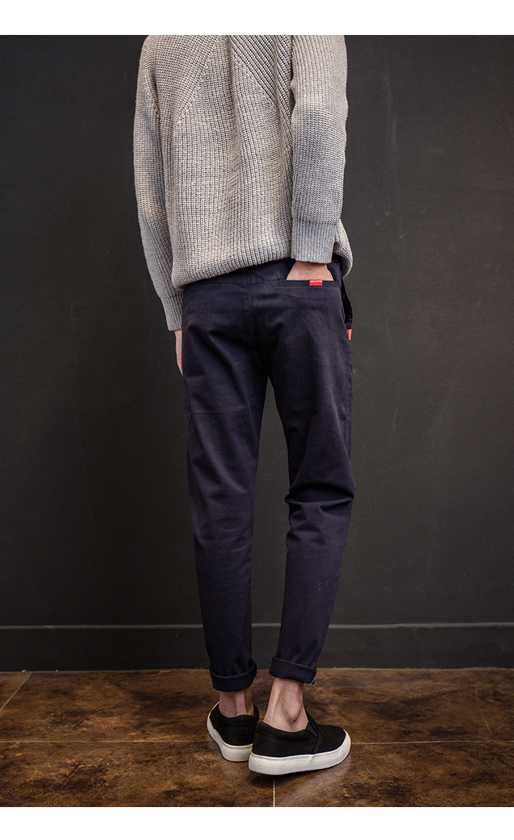 新款式秋冬季新款韩版男士贴标纯棉锥形裤男日系休闲裤男小脚裤潮冬