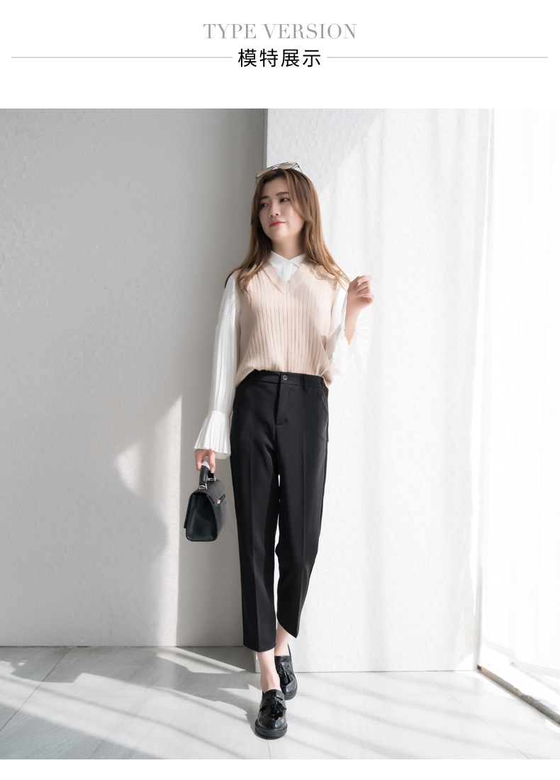 opzc女士西裤 春季西装裤烟管裤九分裤子女学生宽松韩版百搭高腰2017
