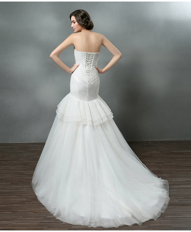 婚纱礼服2016新款抹胸鱼尾裙婚纱拖尾性感米白色网纱婚纱定制
