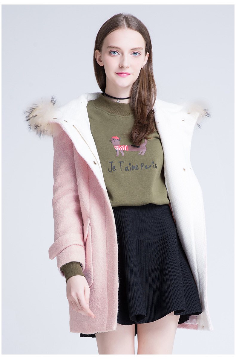 拉谷谷lagogo2016冬季新款冬装女装毛呢大衣外套中长款fddd23c532