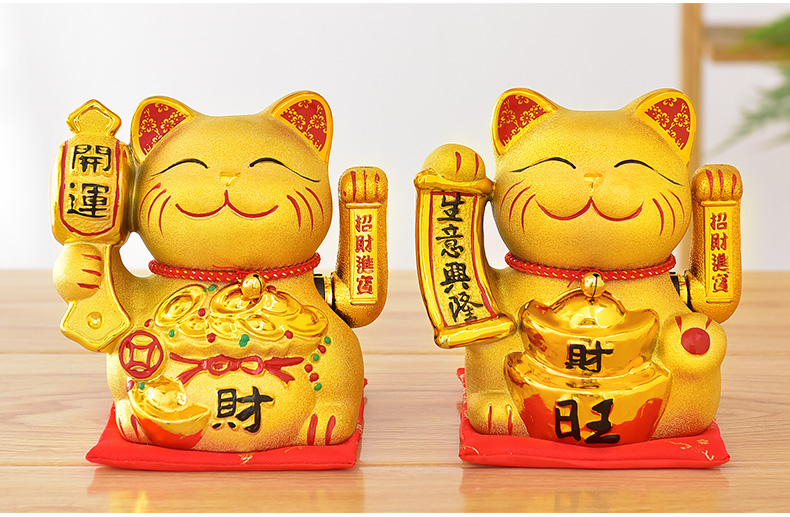 电动摇手招财猫摆件开业店铺送礼品家居乔迁特大号陶瓷金色财猫创意
