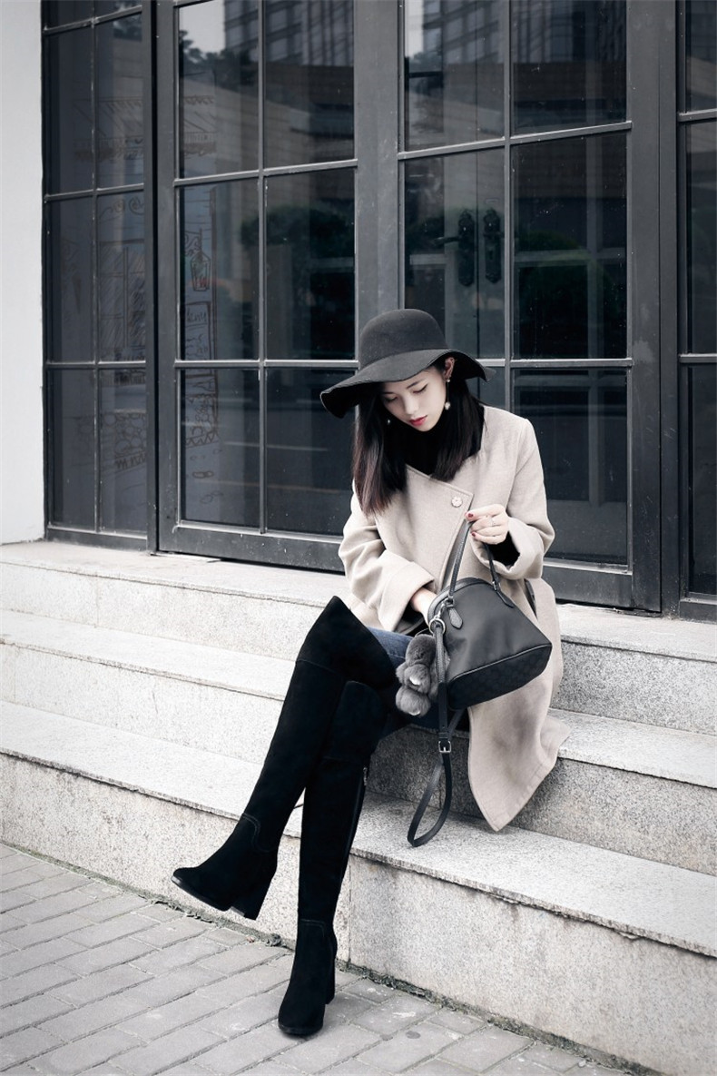 高跟瘦腿过膝长靴子女韩版百搭2018秋冬季新款真皮磨砂粗跟长筒靴