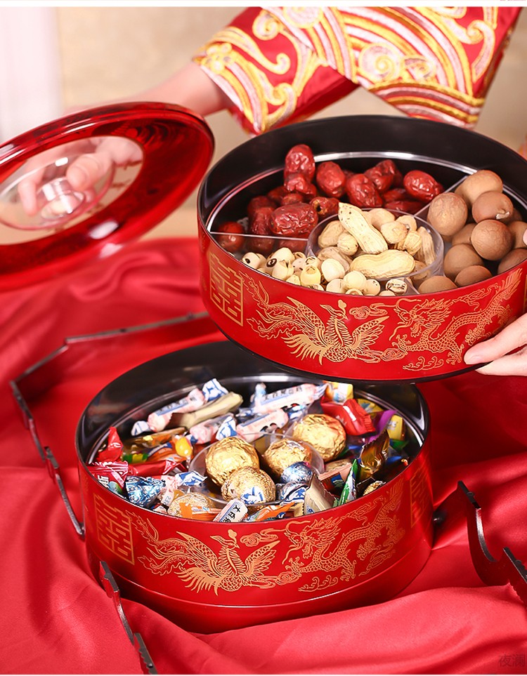 结婚用品双层手提盒糕点食盒新娘陪嫁中式食盒婚庆果盘龙凤双层手提盒