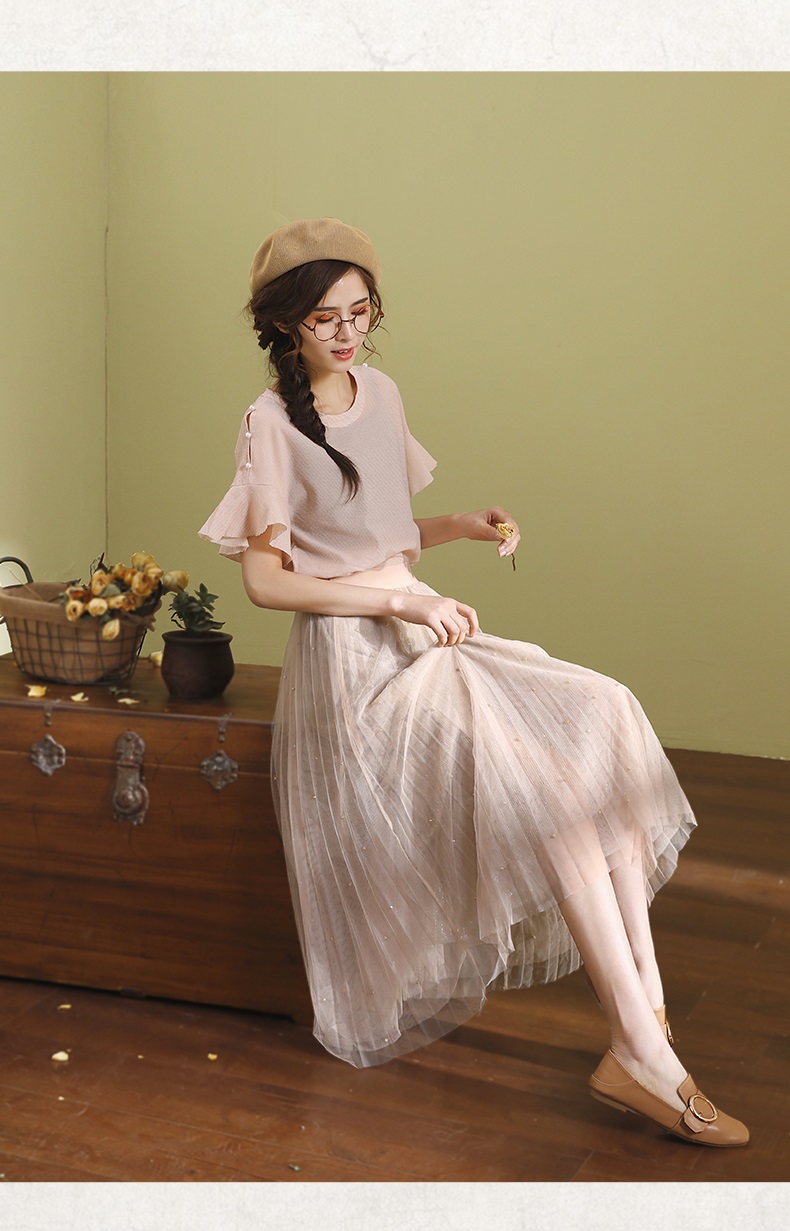 轩兹a字裙女网纱裙高腰宽松夏季2018韩版钉珠半身裙中长裙潮