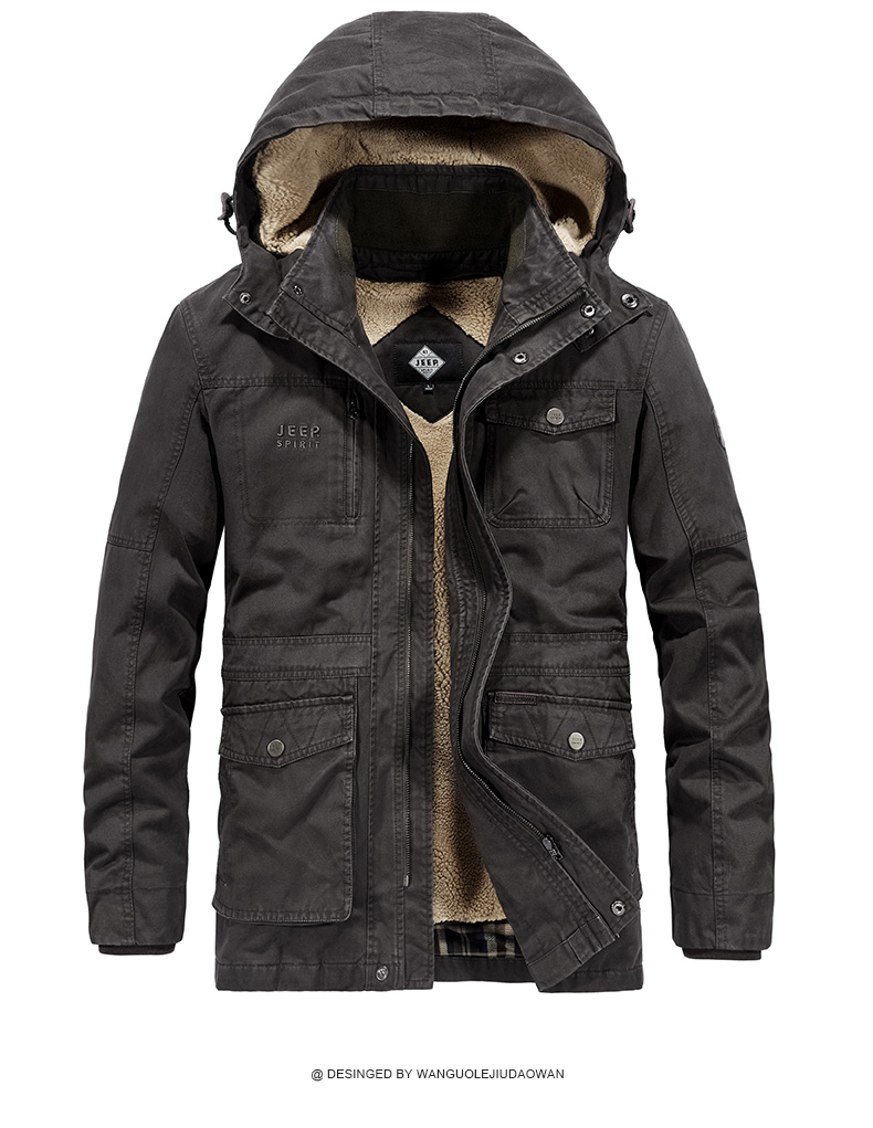 jeep吉普男装棉衣新款2018冬中长棉服可脱内胆多口袋棉夹克冬季男装大