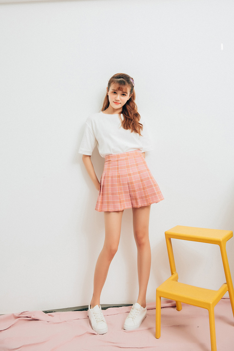902新款2017夏新款格子百褶裙短裙女春秋学生百搭裤裙韩版a字裙半身裙