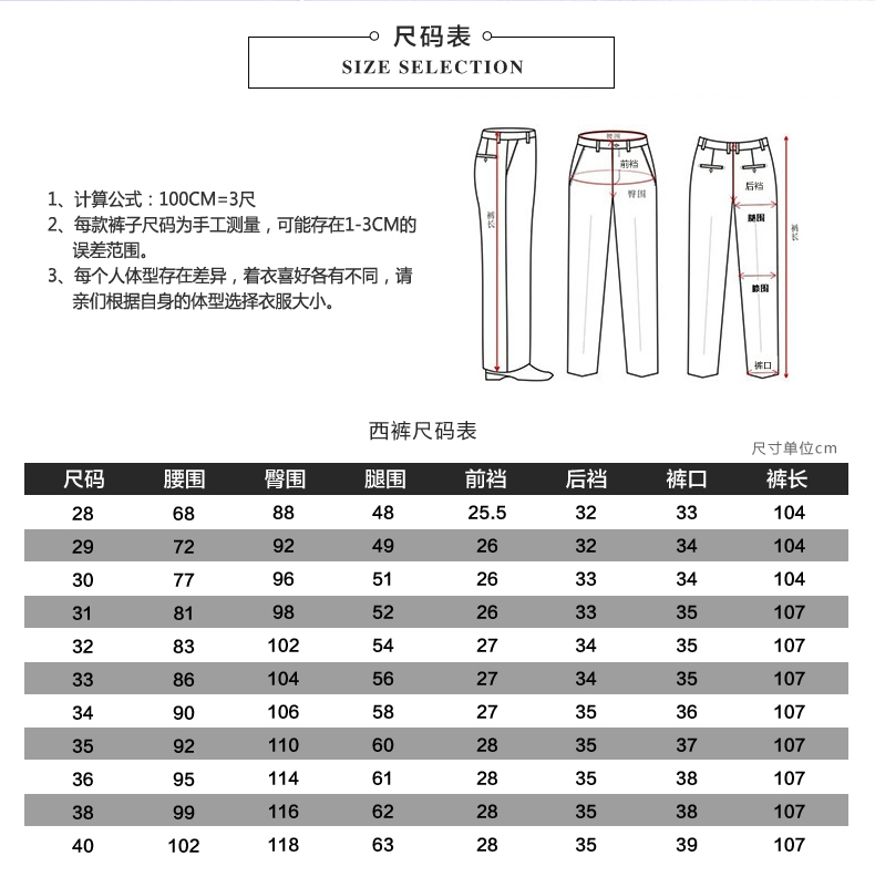 裤子工序工价表图片图片