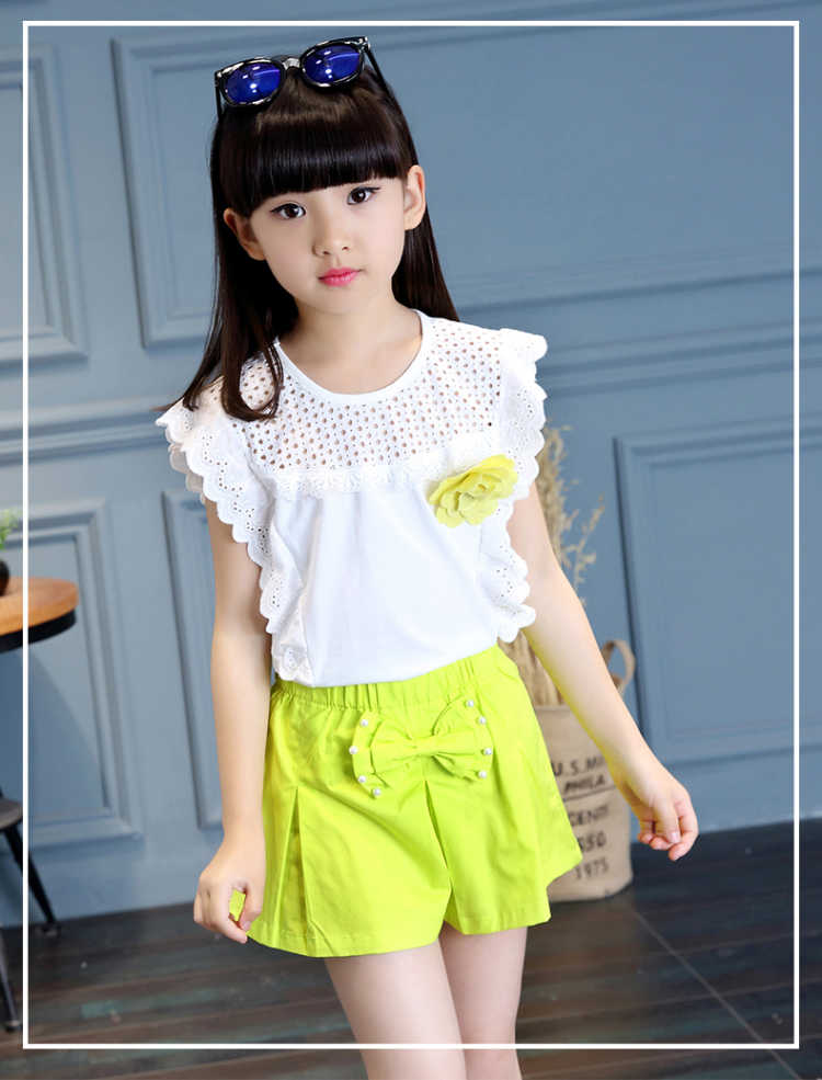 莎丞童装女童夏装套装新款夏季短袖中大童洋气时尚儿童运动两件套59cm