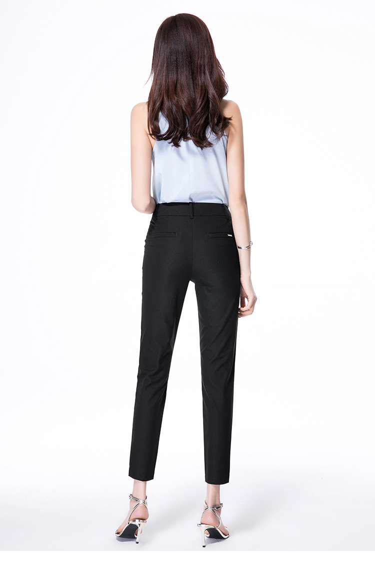 逸阳女裤逸阳春夏女裤黑色高弹力高腰九分铅笔裤西裤子大码5483