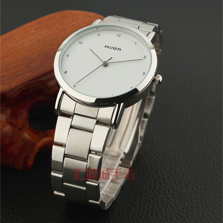chino wilon韩版学生钢带手表男 时尚简约数字刻度男表 清新时装情侣