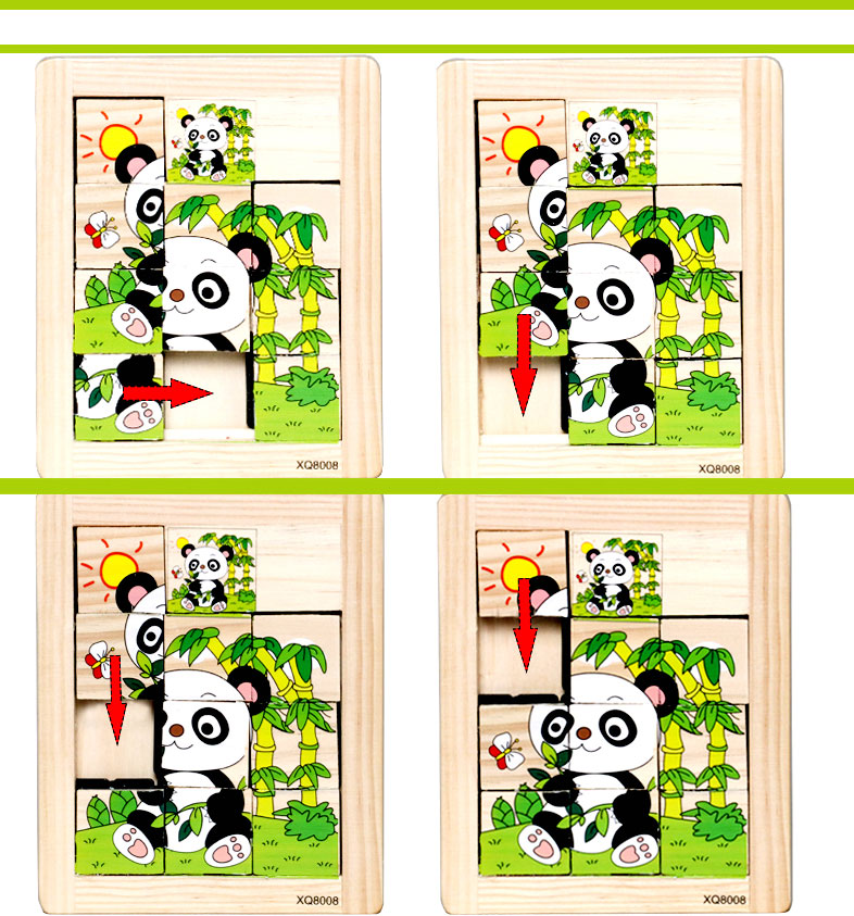 九宫格熊猫8008-拼图九宫格游戏木质儿童宝宝早教益智力闯关传统玩具