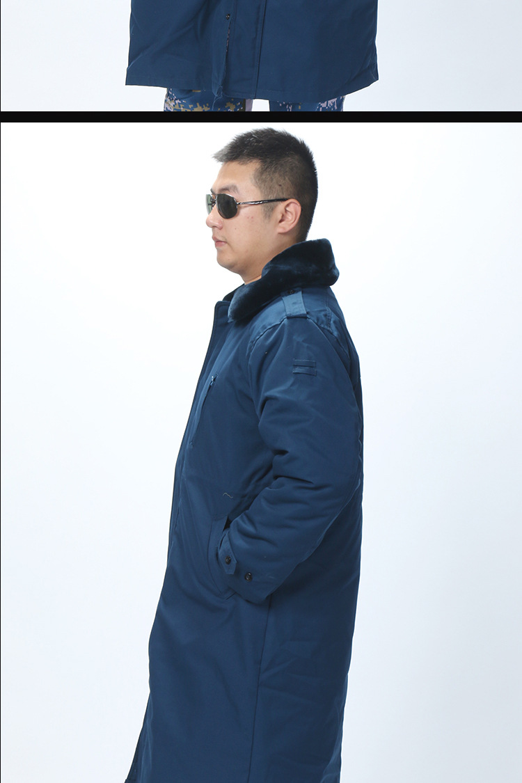 知茗军迷用品 运动户外冬季空军常服大衣 蓝色加长加厚城市保暖棉大衣
