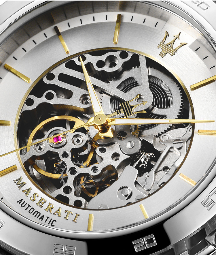 玛莎拉蒂(maserati)时尚潮流大表盘男表防水镂空自动机械表男士手表