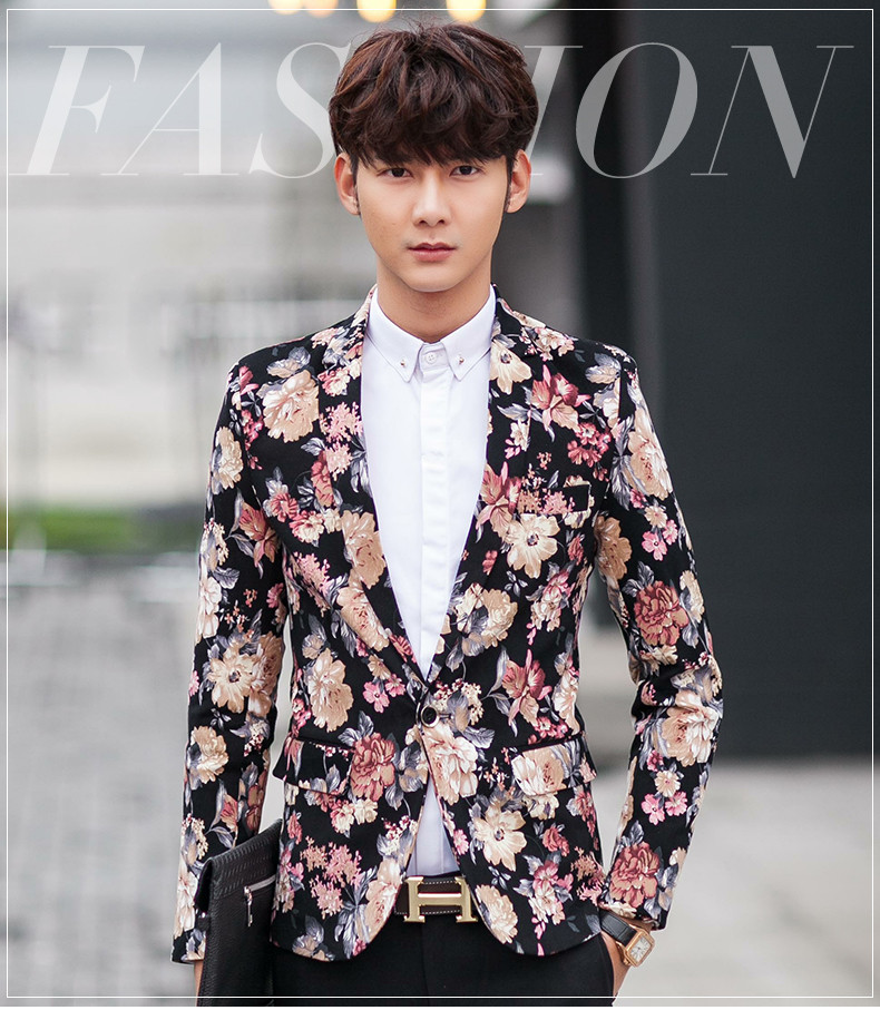 tomtner 花西装男 春秋新款男士韩版修身个性潮流印花小西服 @sl818