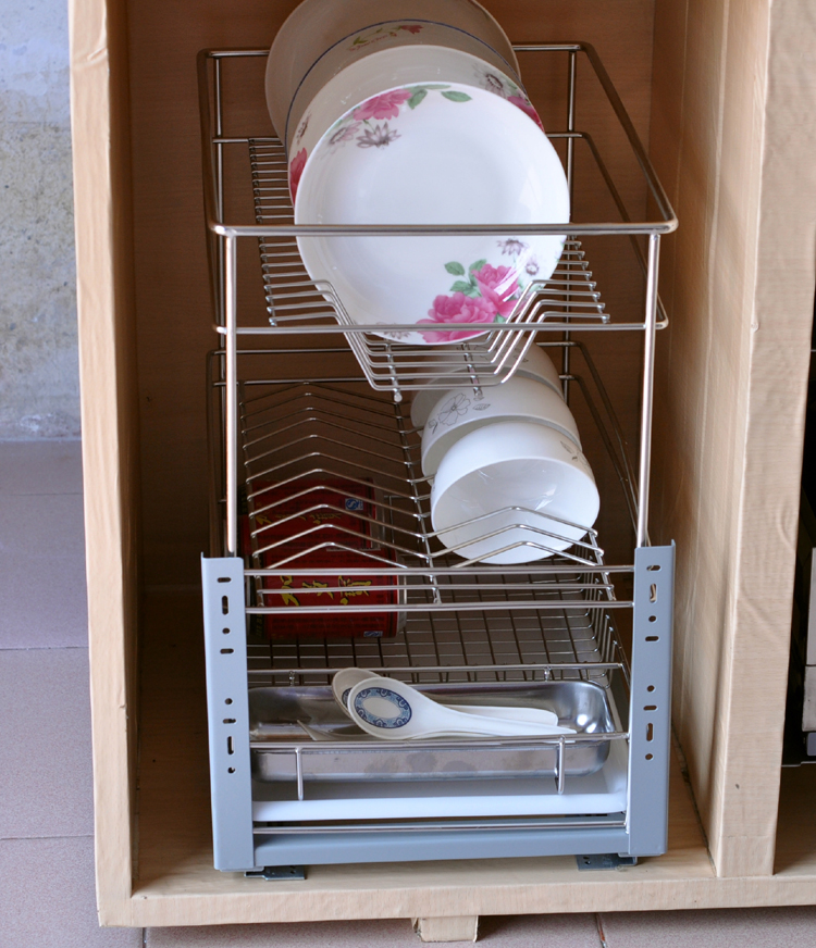 304不锈钢拉篮阻尼橱柜小拉篮碗碟独立碗篮厨柜抽屉碗碟碗架 立式独立