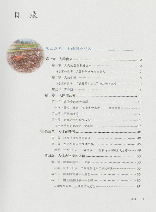 2015春季人教版初中生物课本生物学七年级下册中学初一7下生物学教材