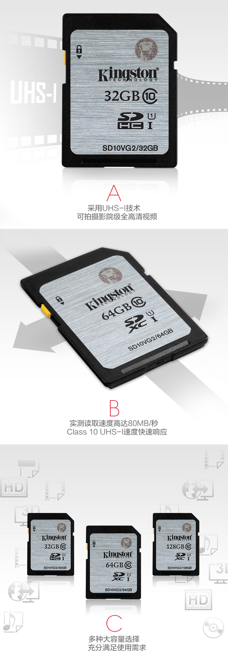 金士顿(KINGSTON)16g高速SD卡CLASS 10佳能尼康数码内存卡单反存储卡SDS/16GB) 读80MB/S