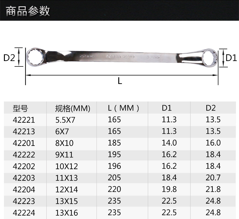 世达satasa42221公制全抛光40度双梅花扳手557