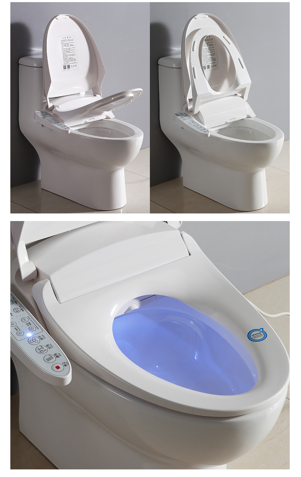 重力虹吸式冲水按键类型:自动模式坐便器类型:连体式马桶盖材质:abs