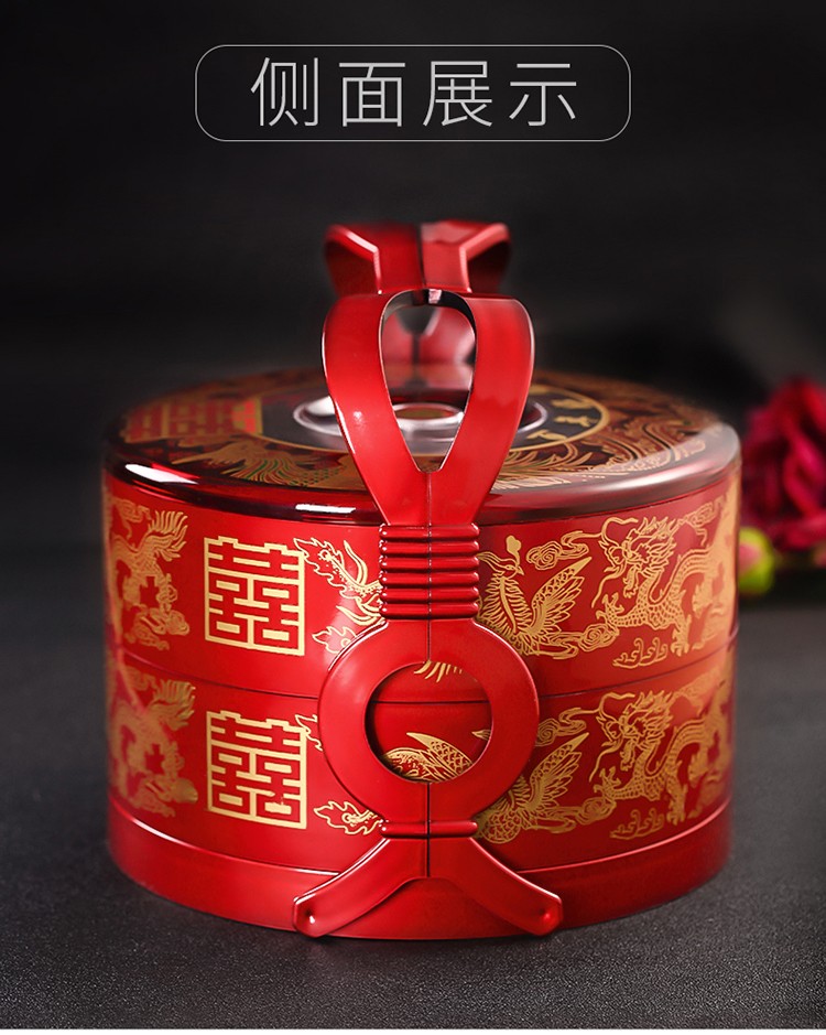 结婚用品双层手提盒糕点食盒新娘陪嫁中式食盒婚庆果盘龙凤双层手提盒