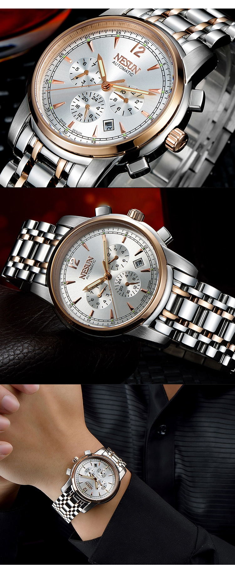 尼尚(nesun)机械表ms9801 nesun 尼尚 全自动机械表夜光防水多功能三