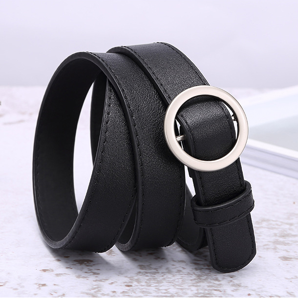 七斓圆扣皮带女韩国新款原宿风pu复古休闲百搭黑色圆环圆圈金属腰带男