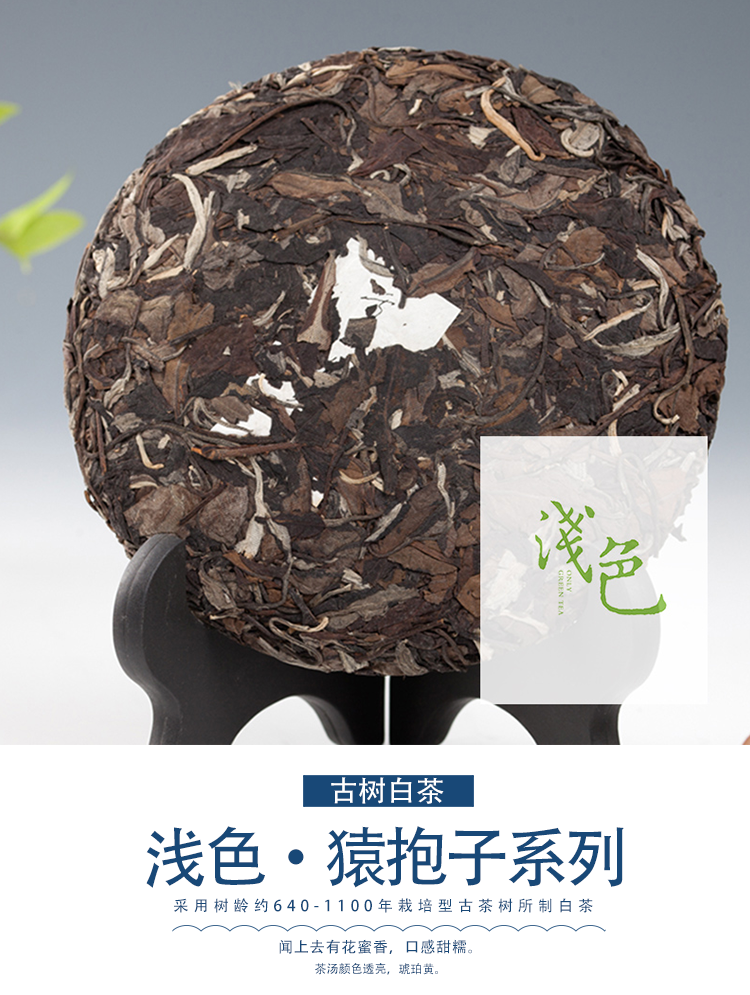 浅色茗茶之猿抱子系列古树白茶200g茶饼云生处日晒暖白选用树龄6401