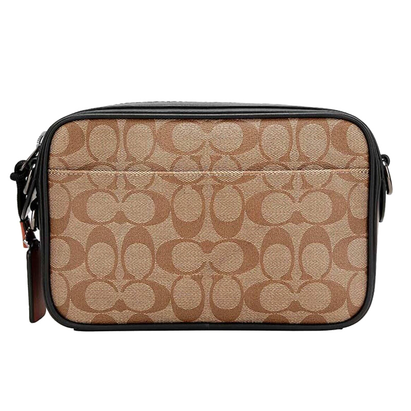 蔻驰(coach)男士graham 系列pvc配皮单肩斜挎包 卡其配橙色