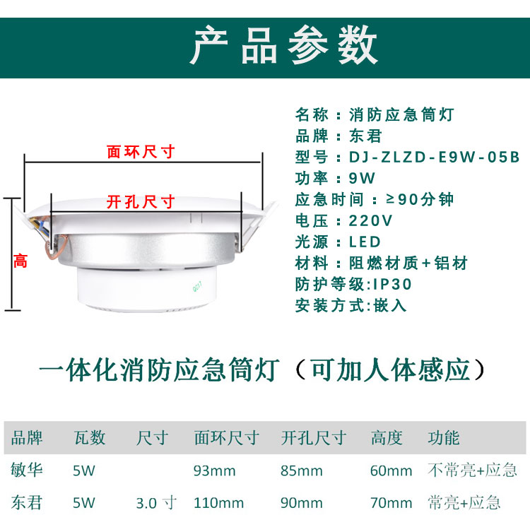 超级新品 东君消防应急筒灯嵌入式吸顶灯led3寸4寸5寸6寸消防应急天花