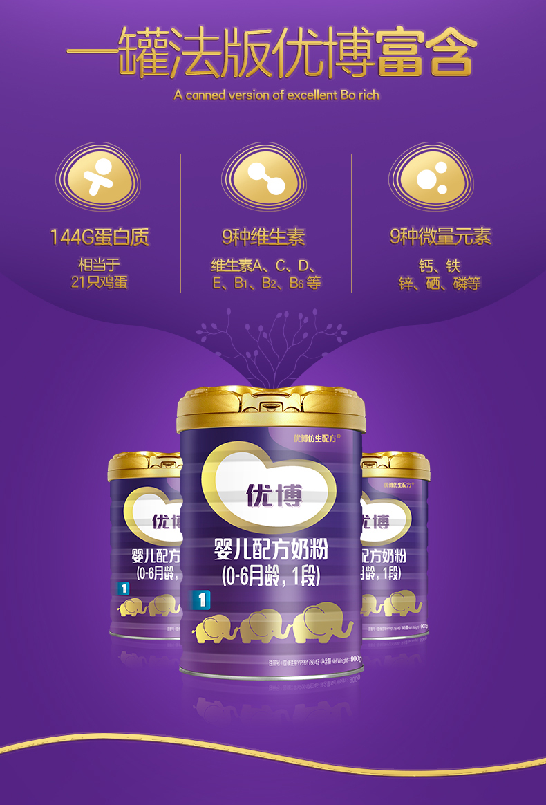 新品上架法國synutra聖元法版優博1段06個月嬰幼兒奶粉900g罐原裝進口