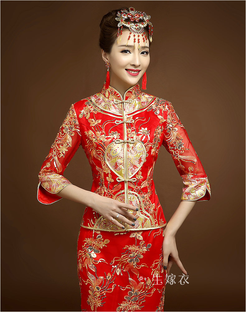 秀禾服长款2018冬新款新娘结婚敬酒服旗袍中式婚礼礼服修身嫁衣女