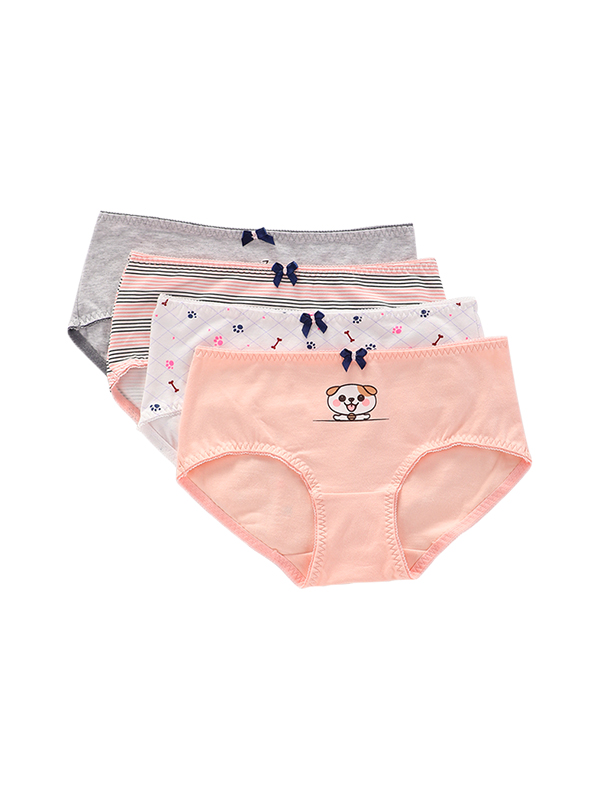 红豆4条装性感蝴蝶结舒适透气中腰可爱女士三角内裤