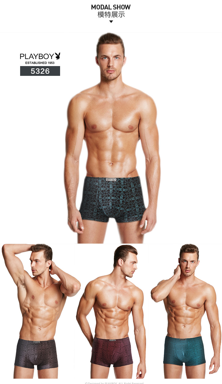 playboy花花公子男士内裤平角内裤粘纤内裤男印花款男内裤内衣高弹