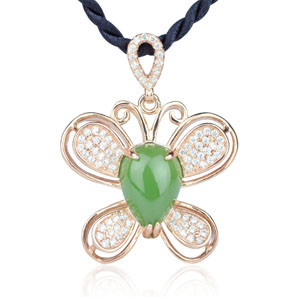 印象眸 金镶玉 和田玉蝴蝶吊坠s925银镀18k玫瑰金碧玉吊坠女款挂件