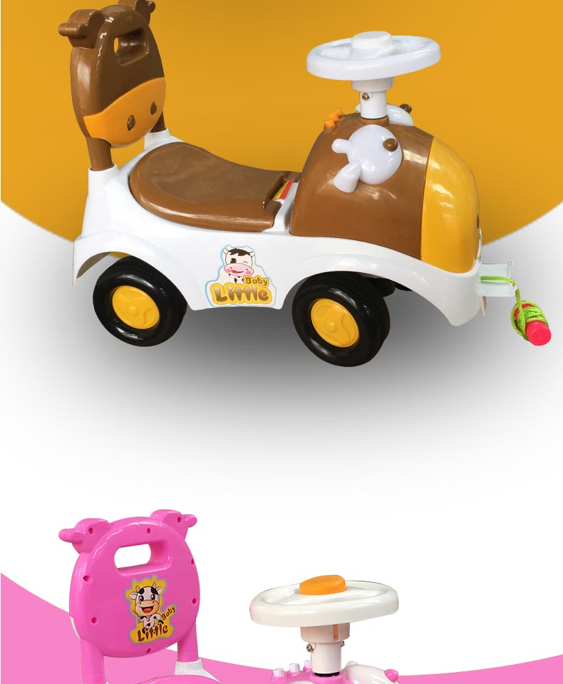 百邦卡通新款儿童带音乐扭扭车可爱牛溜溜车防后倒带音乐滑行车