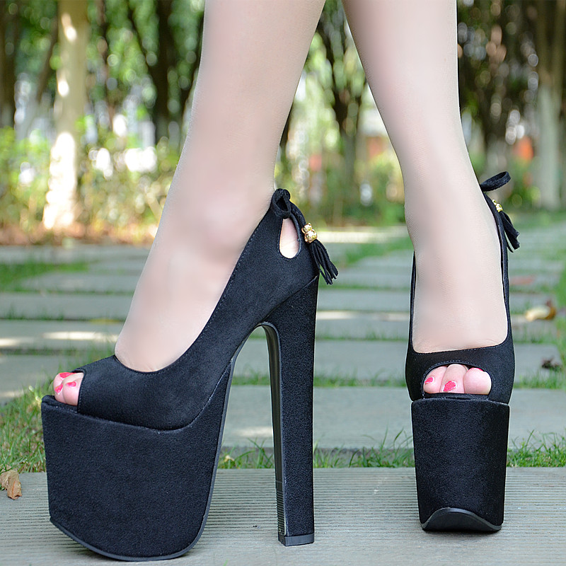 basket粗跟鱼嘴春夏欧美新款厚底超高跟防水台17cm夜店女鞋18恨天高