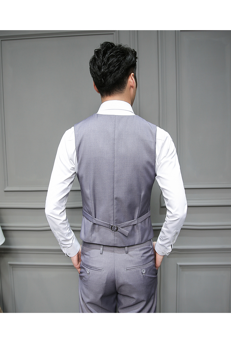 西装马甲套装男士三件套商务正装修身西服马夹酒店工装伴郎团礼服