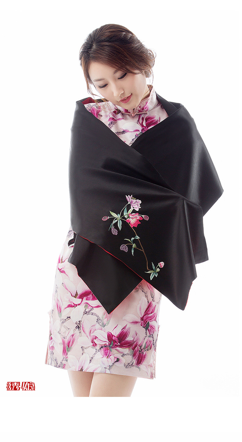 绣娘丝绸高档苏州丝绸刺绣围巾复古中式旗袍披肩双层苏绣丝巾