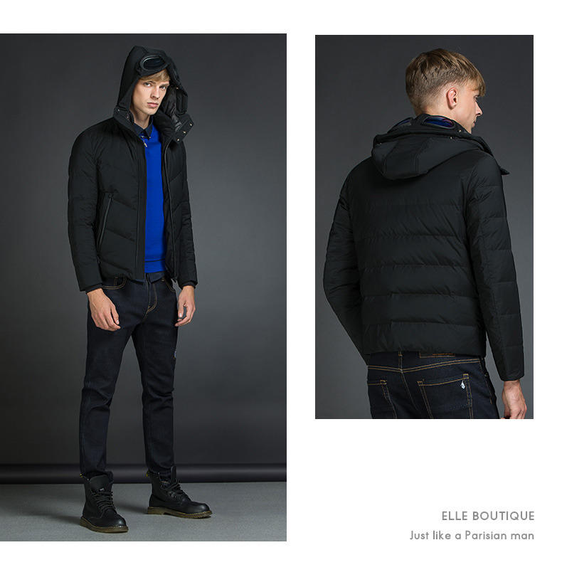 ellehomme男装羽绒服秋冬新款时尚高领连帽墨镜功能性羽绒服