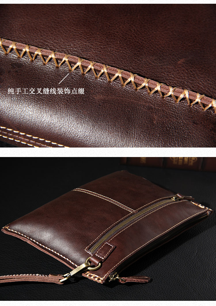 男士手工真皮手包信封包手腕包头层牛皮手拿包大容量手抓包夹包潮