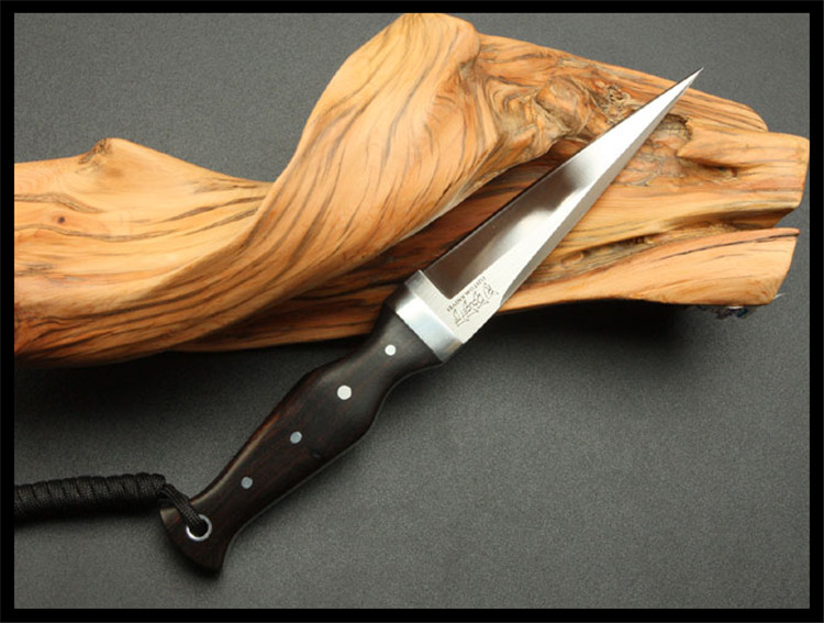 开刃直刀户外军刀高硬度小刀锋利刀具野外防身战术小直黑檀木柄小猎刀