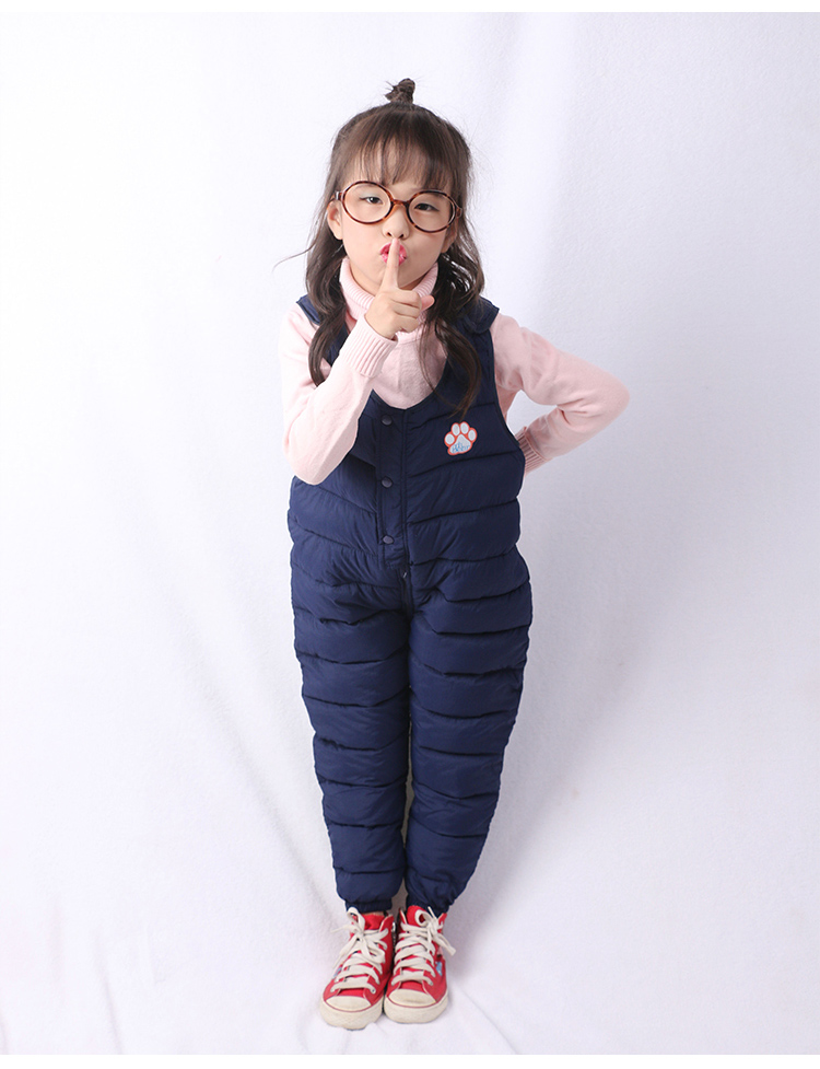 冬装新款儿童装羽绒棉裤背带连体棉裤宝宝加厚裤子外穿男童女童