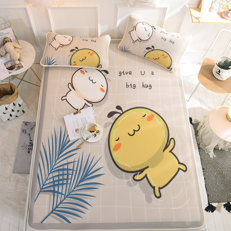 可水洗冰丝席三件套夏季凉席空软席子18冰凉席卡通折叠机洗