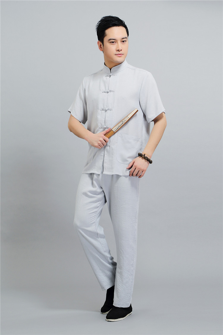 mtiny包邮新款唐装男短袖套装棉麻唐装男夏亚麻衬衣爸爸装大码民族